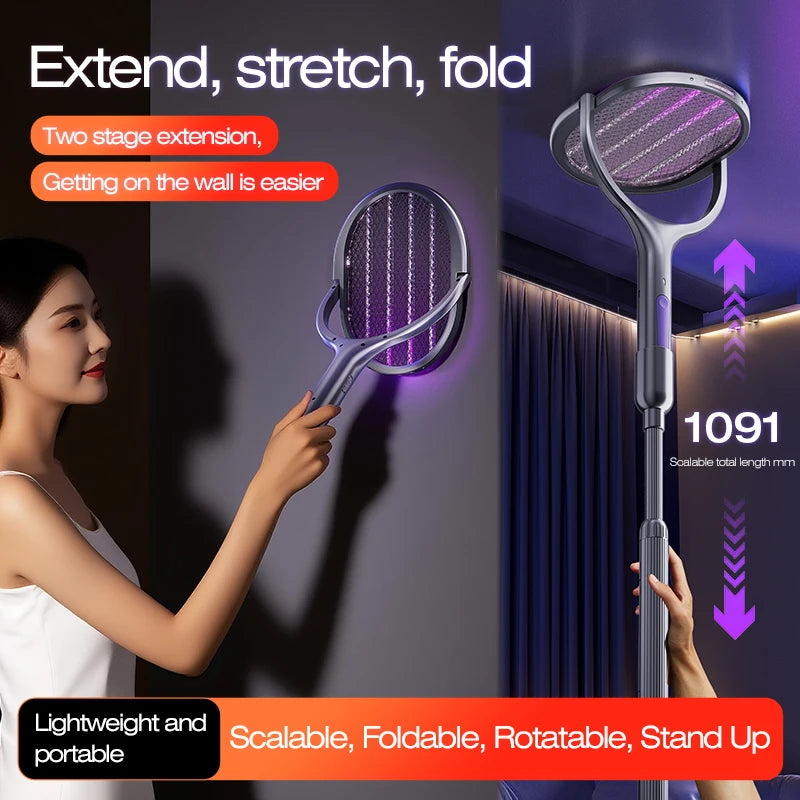 Racchetta Elettrica Antizanzare 6 in 1 – Lampada UV + Manico Estensibile