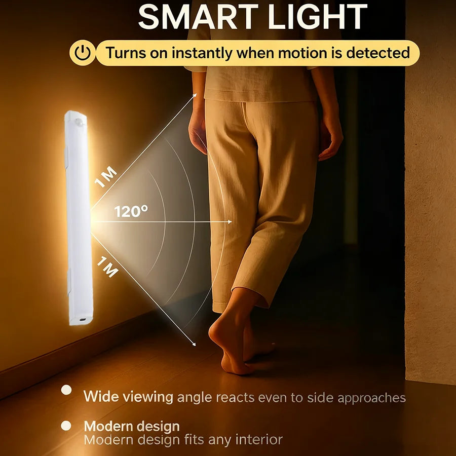 Wireless LED Cabinet Lights Motion Sensor LED Bar Light Rechargeable Magnetic for Kitchen Closet Night Light Indoor Lighting