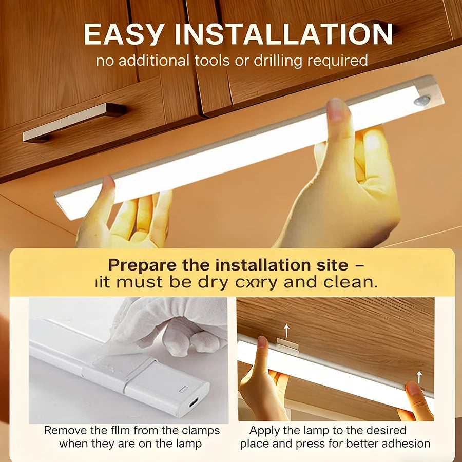 Wireless LED Cabinet Lights Motion Sensor LED Bar Light Rechargeable Magnetic for Kitchen Closet Night Light Indoor Lighting