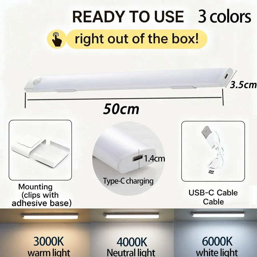Wireless LED Cabinet Lights Motion Sensor LED Bar Light Rechargeable Magnetic for Kitchen Closet Night Light Indoor Lighting