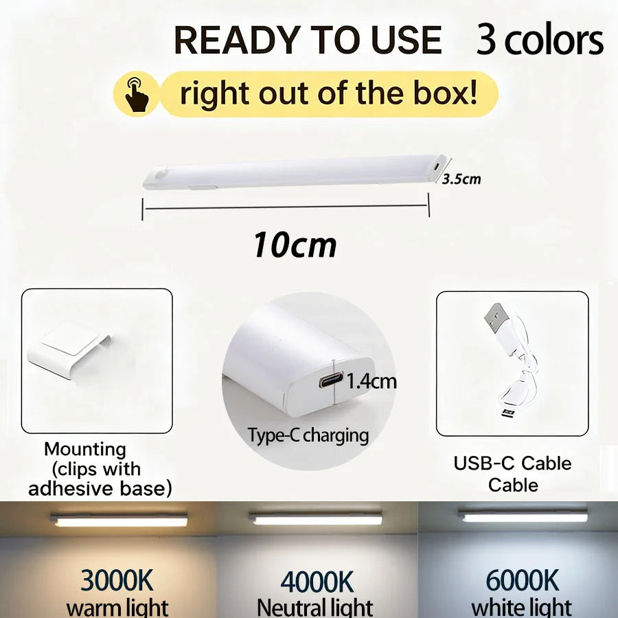 Wireless LED Cabinet Lights Motion Sensor LED Bar Light Rechargeable Magnetic for Kitchen Closet Night Light Indoor Lighting